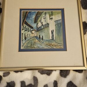 Framed Street Scene Art Print with Gold Frame
